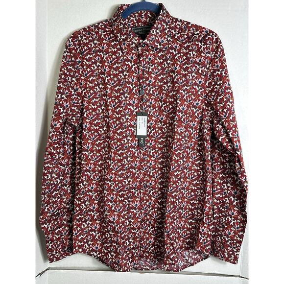 Paisley & Gray Men’s M Slim Fit Red Floral Button Down Shirt Long Sleeve Stretch - Picture 2 of 12